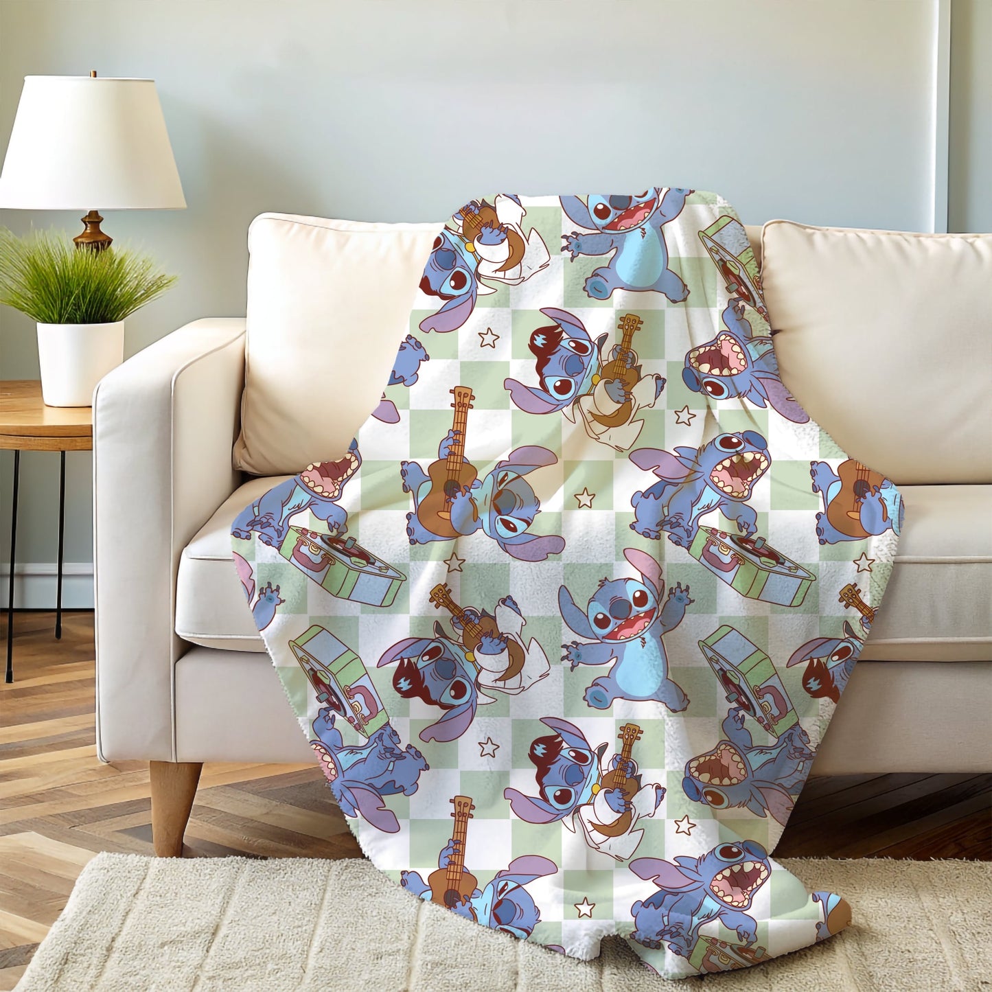 Stitch Green Checkered Blanket