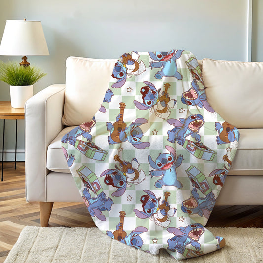 Stitch Green Checkered Blanket